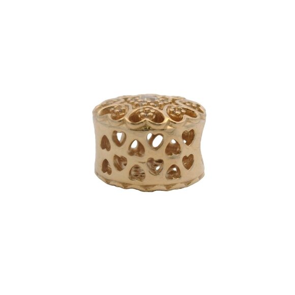 Pandora Shine 14kt Yellow Gold CZ "Hearts of Gold" Round Flower Spacer Charm - Picture 5 of 6